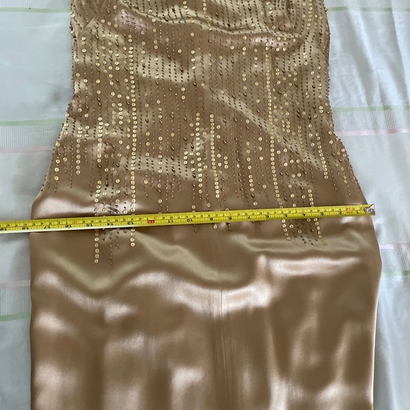 Nwot Ombré Beaded Sequin Silk Gown Long size 6Champagne W/Slit & Kick Pleat - Picture 9 of 9